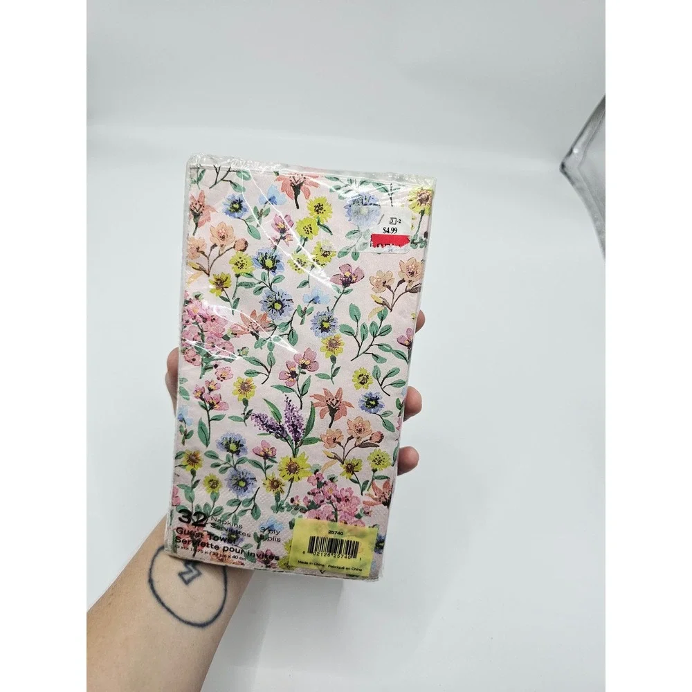 Floral Guest Towel Napkins 32 Count 3 Ply Pink Yellow Wildflower Paper Buffet